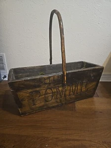 Large Primitive Handmade Dovetail POMME Wooden Carry Box Bentwood Handle Basket - Picture 1 of 9