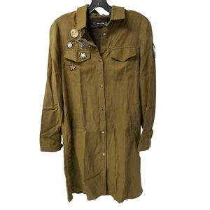 Zara Olive Green Patch Embellished Button Down Shirt Dress - Picture 1 of 7