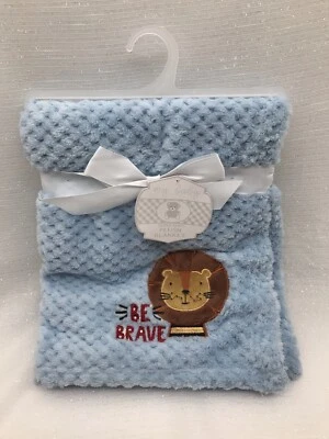 My Baby Lion Blanket Blue Waffle Weave Be Brave Embroidered Security Lovey New - Image 1 of 4