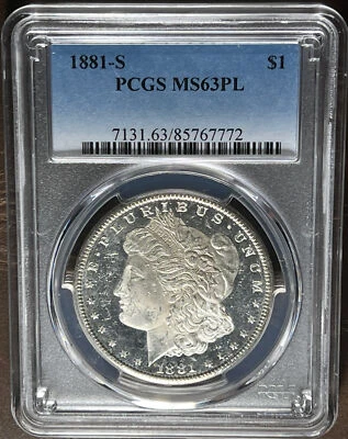 1881-S Morgan Silver Dollar PCGS MS63 PL Proof Like $1 - Image 1 of 4