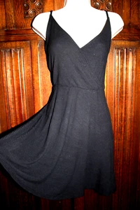 Mossimo sundress black knit L faux wrap spaghetti strap ribbed knee length - Picture 1 of 5