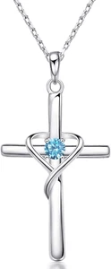 Sterling Silver Cross Necklace for Women Men December Birthstone Birthday Gifts - Picture 1 of 7