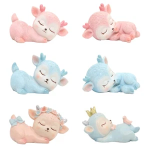 Deer Figurines Toys Resin Sleeping Baby Deer Cake Miniatures Fairy Topper Decor - Picture 1 of 12