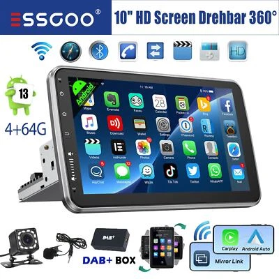 4+64GB Android 14 Carplay DAB+ Autoradio GPS Navi 1 DIN 360° Drehbar Bildschirm - Bild 1 von 4