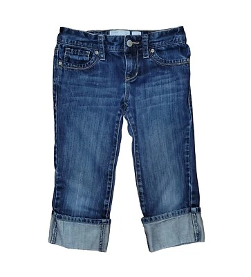 Темная вареная джинсовая ткань Onld темно-синяя для девочек размер 8 с манжетами капри 15 дюймов L - Изображение 1 из 3