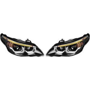LHD Projector Headlights Pair Angel Eyes Black H7 for BMW E60 E61 2003-07 - Picture 1 of 2