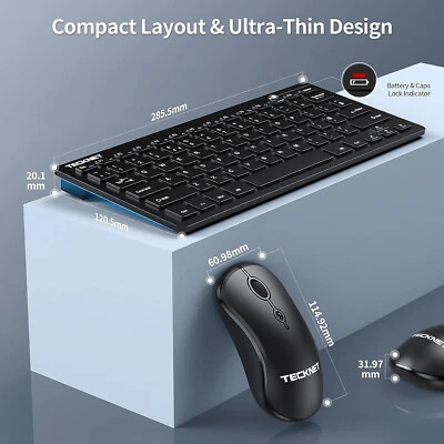 TECKNET Slim Wireless Keyboard & Mouse Set, 2.4G Cordless USB TK-KM001 Black - Image 1 of 4