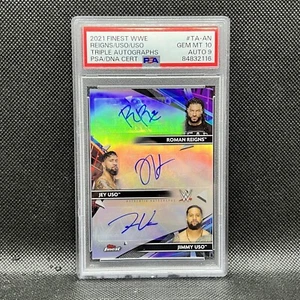 2021 Topps Finest WWE Bloodline Triple Autograph PSA 10 Auto 9 - Picture 1 of 2