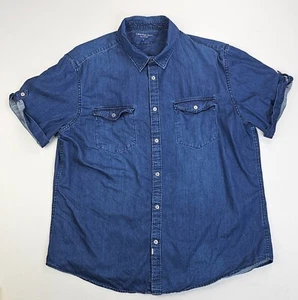 Calvin Klein Jeans Size XL Mens Blue Denim Short Sleeve Snap Logo Cotton Shirt - Picture 1 of 11