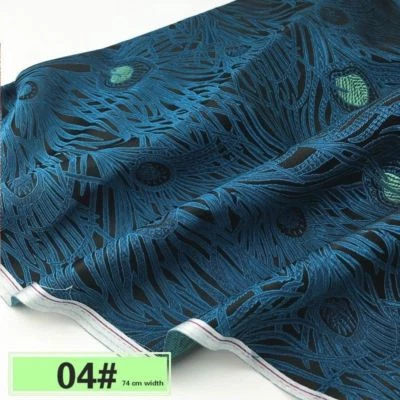 Chinese Damask Fabric Faux Silk Peacock Jacquard Brocade Cloth By Meter Vintage - Image 1 of 4