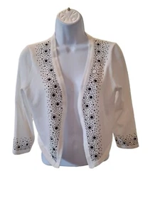 Sweet Kizz Womens Beaded Cardigan Small White Long Sleeve Fitted Casual Corpcore - Picture 1 of 6