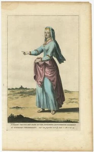 Estampado antiguo de una mujer judía por Van Bleyswyk (c.1725) - Imagen 1 de 1