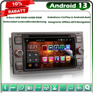 Radio de coche 64 GB Android 13 DVD navegación Ford Focus C/S-Max Galaxy Transit Mondeo Kuga - Imagen 1 de 21