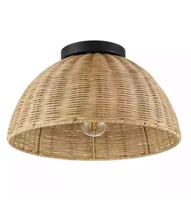 Highler 13 in. Matte Black Flush Mount with Natural Rattan Shade - Picture 1 of 2