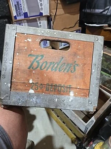 Bordens 60s Erie 25 Cent Crate Metal Wood Rare Milk Crate NY Mass - Picture 1 of 12