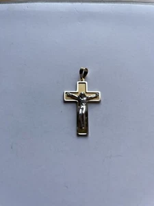 14k Solid Two Tone Color Gold Jesus Christ Crucifix Cross Charm Pendant - Picture 1 of 4