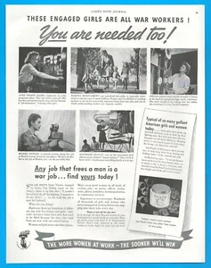 1943 WWII PONDS COLD CREAM cosmetics vintage PRINT AD Women at Work during war - Picture 1 of 1
