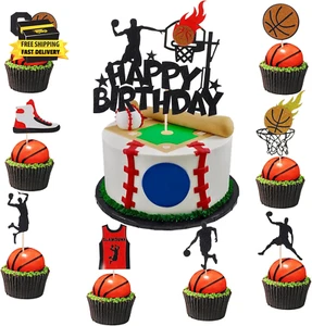 9Pcs Basketball Cake Toppers, Basketball Theme Cake Decoration for Boy Birthday, - Picture 1 of 7