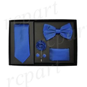 Nuevo Formal Hombres Solapa Pin Corbata Delgada Pañuelo Gemelos Pajarita Regalo Azul Real - Imagen 1 de 6