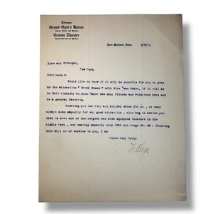 1911 W. Ebinger Grand Opera House Fort Madison Iowa Signed Performance Letter - Picture 1 of 2