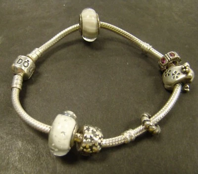 Pulsera Pandora con Dijes Plata de Ley 6 Dijes ALE Rana Murano 7.5" Foto 1 de 4