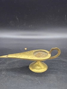 Vintage Engraved Brass Aladdin Genie Lamp Incense Burner From india - Picture 1 of 11