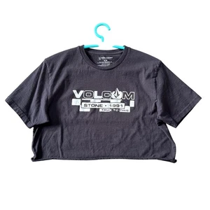 Volcom Crop Top Shirt Womens M Black Spell Out Skater Cropped T Shirt - Picture 1 of 7