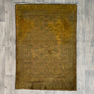 145 x 101cm Vintage Handmade Brown Afghan Carpet Aqcha Thick Oriental Wool Rug - Image 1 of 4