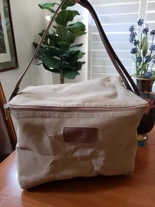 Vintage 90er Eddie Bauer hellbraun klein quadratisch Reißverschluss oben Canvas Beuteltasche Tasche Schultergurt - Bild 1 von 4
