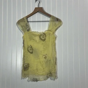 Misomiso Yellow Sheer Beaded Floral Top L 100% Silk Fairycore Romantic NWT - Picture 1 of 11