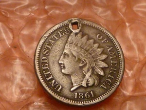 1861 Indian Head Cent Penny Holed #2 - Picture 1 of 2