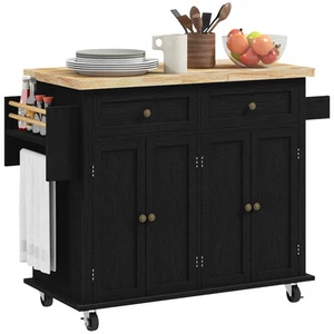 Modern Rolling Kitchen Island Cart w/ Storage, Spice Rack, Towel Rack & Drawers - Picture 1 of 11