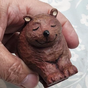 Vintage Resin Ghappy smiling Grizzly Bear Figurine W/ 3” Cub Unmarked - Picture 1 of 11