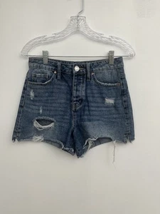 YMI Women’s Short Denim Size 3/26 100% Cotton Distressed Ripped Blue Button - Picture 1 of 9