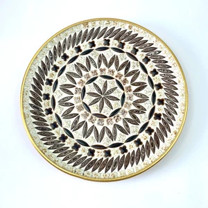 Vintage Mosaic-Style Wall Plate Brown Cream Floral Design Gold Edge Mid-Century - Imagen 1 de 7