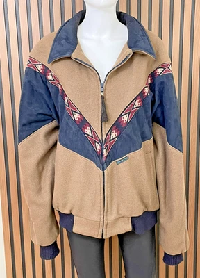 De Colección Cripple Creek Para Hombre XL Marrón Chaqueta Gamuza Bombardero Suroeste Azteca Tribal Foto 1 de 4