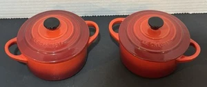 Set Of 2 Le Creuset Mini Cocotte Cerise 8 Oz Cherry Red Baking Dishes - Picture 1 of 6
