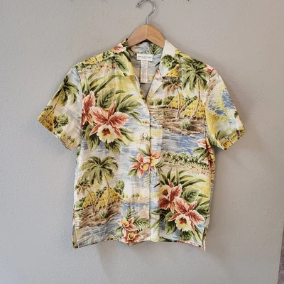 VTG Jones New York Linen Cotton Short Sleeve Button Up Shirt Medium Hawaiian - Image 1 of 4
