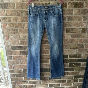Pantalones de mezclilla Express ReRock para mujer 8L corte bota bolsillos bordados desgastados - Imagen 1 de 5