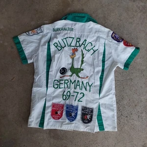 Camisa de boliche vintage ahumada Alemania para mujer cuello bucle abotonado Roadrunner años 60” - Imagen 1 de 13