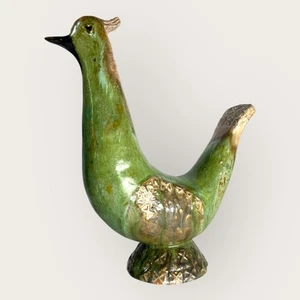 Poule en grès flammé céladon Art Déco, sculpture animalière France signée - Picture 1 of 10