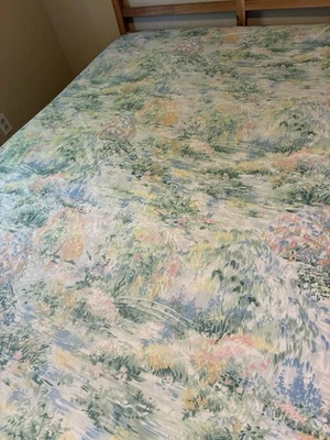 Vtg Springmaid King Fitted Sheet Monet Garden Pond Bridges Impressionistic Art ￼ - Image 1 of 4