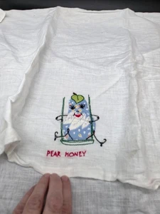 4 Vtg Anthropomorphic Fruit Tea Towel Set Embroidered Kitsch Retro fruit - Picture 1 of 13