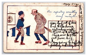 Vintage 1907 School Teacher Threatening Student With Broom Funny Child Postcard - Bild 1 von 2