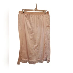 Midi Length Pink Satin Like Half Slip Vintage Lace Trim Swishy Slippery S/M - Picture 1 of 2