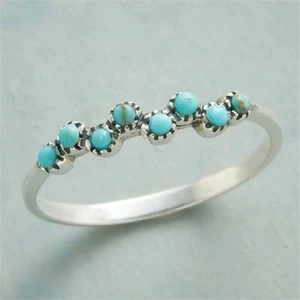 Retro 925 Silver Rings Faux Turquoise Women Engagement Jewelry Gift Size 5-12 - Picture 1 of 40