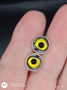 Handmade Silver Tone Owl Eyes Cabochon Stud Earrings - Picture 1 of 2