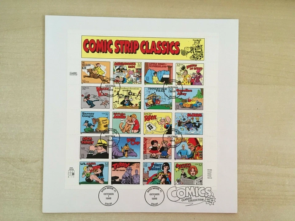 #3000 1995 COMIC STRIPS full sheet of 20 FDC Comics classic collection - Image 1 of 1