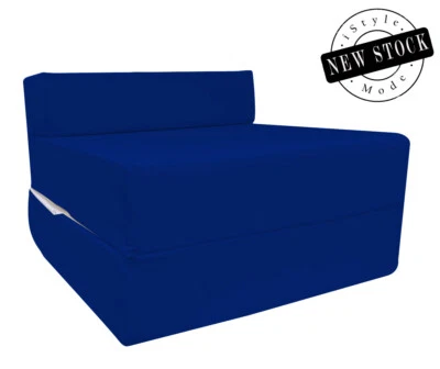 Blue Cotton Twill Z Bed Single Size Fold Out Chair bed Foam Folding Guest Sofa