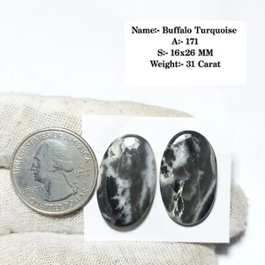 Beautiful Buffalo Turquoise Cabs, Buffalo Turquoise Pair, Cabochon For SALE - Picture 1 of 6